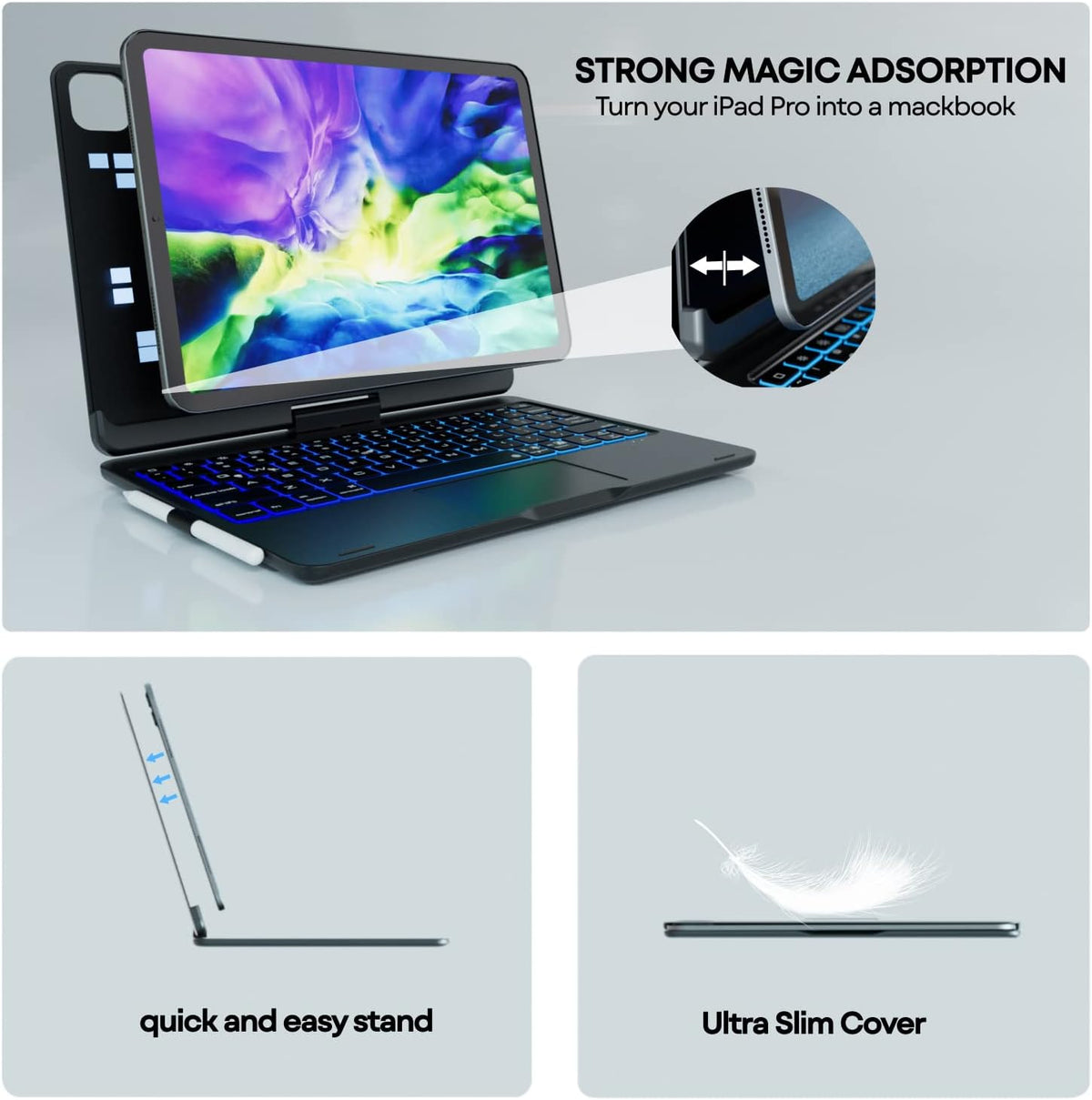 Swivel iPad Keyboard Case with Touchpad Wireless Backlit R139