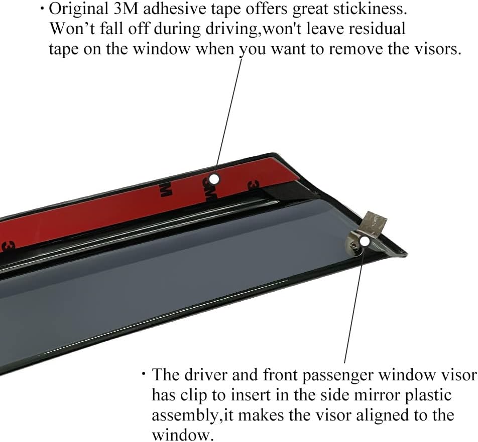 Tape on Polycarbonate Rain Guards Window Visor with 304 Stainless Steel Trim Pack of 2 E66298