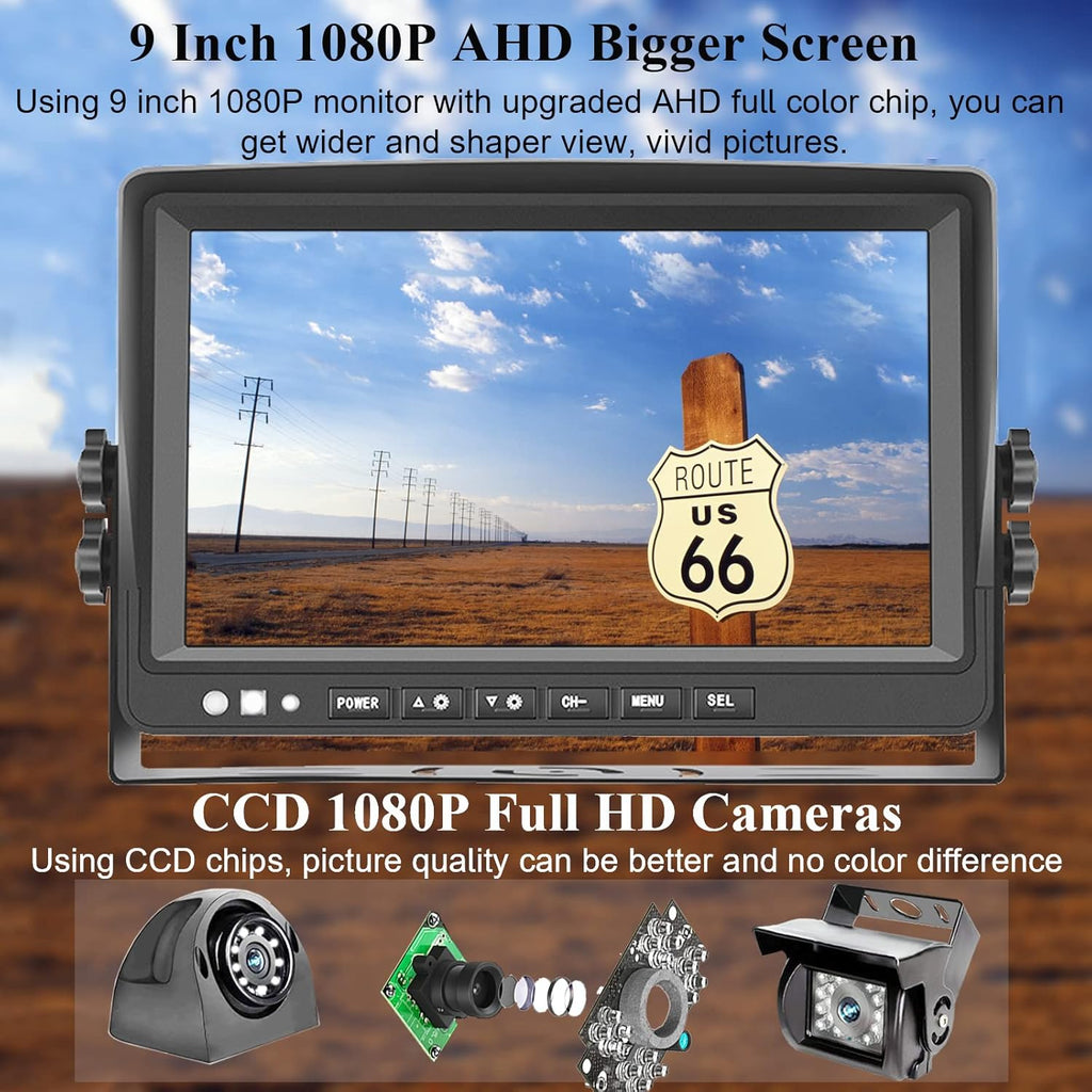 9'' 1080P 4 Split Screen HD DVR Monitor with IP69 Waterproof Night Vision Camera S884360