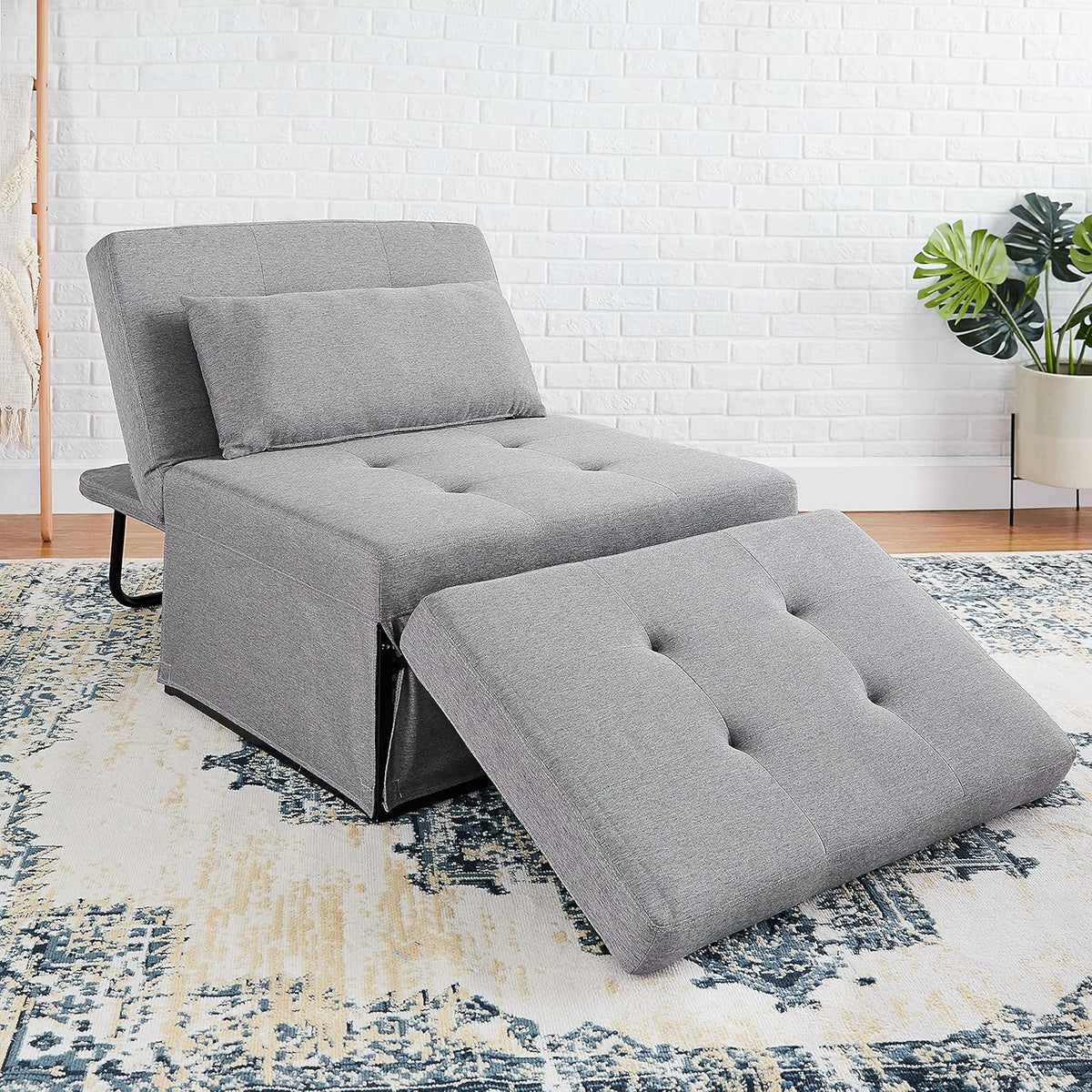 Grey Folding Ottoman Sleeper Sofa Bed Y91535