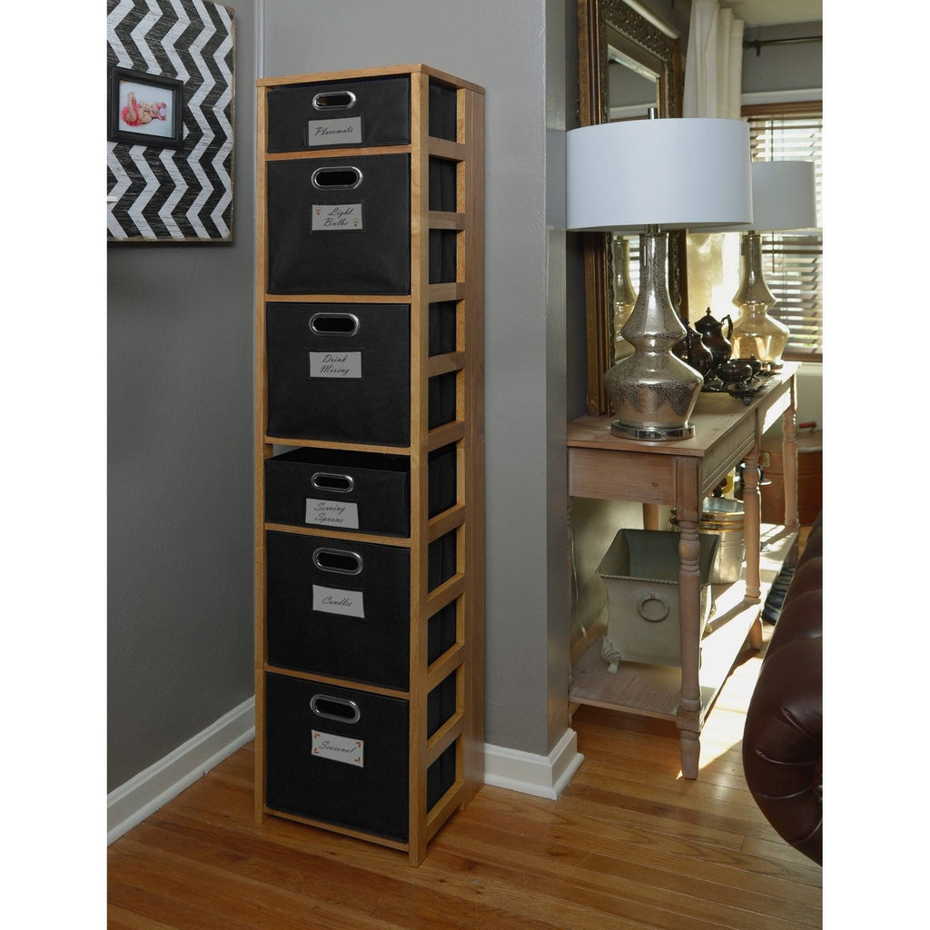 Medium Oak Square Folding Bookcase with Folding Fabric Bins G31403