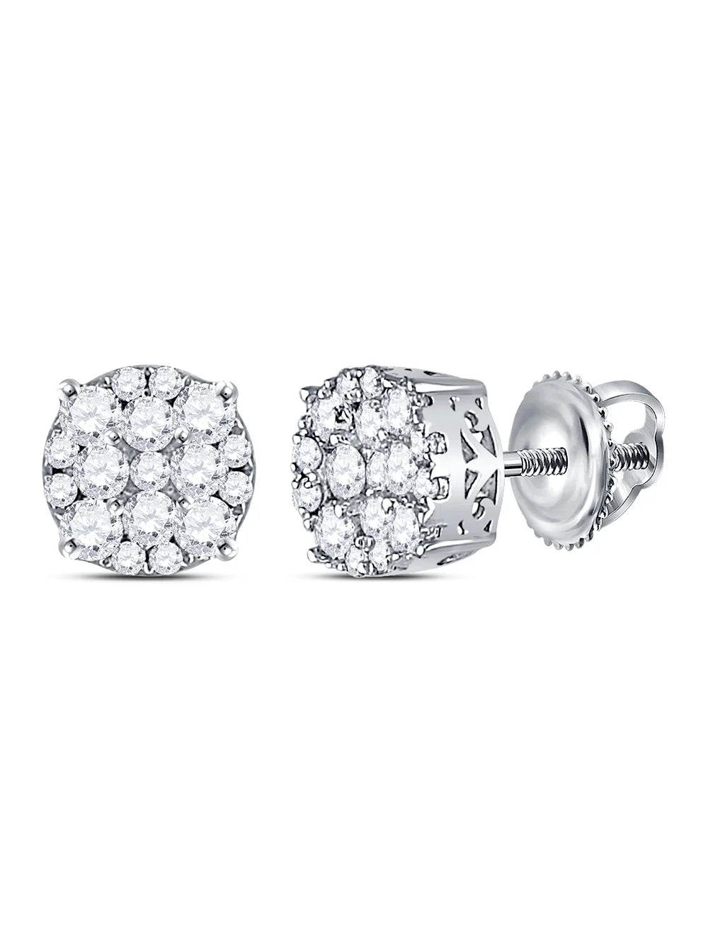 14kt White Gold Round Diamond Cluster Stud Earrings 1/2 Cttw S40700