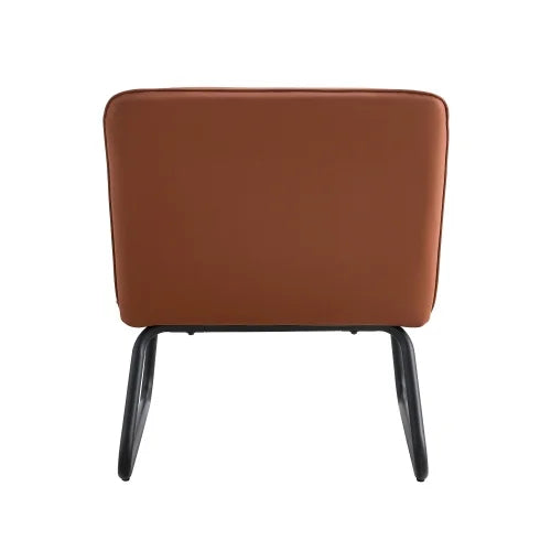 Brown Armless Sofa Chair with PU Backrest and Black Metal Legs T476870