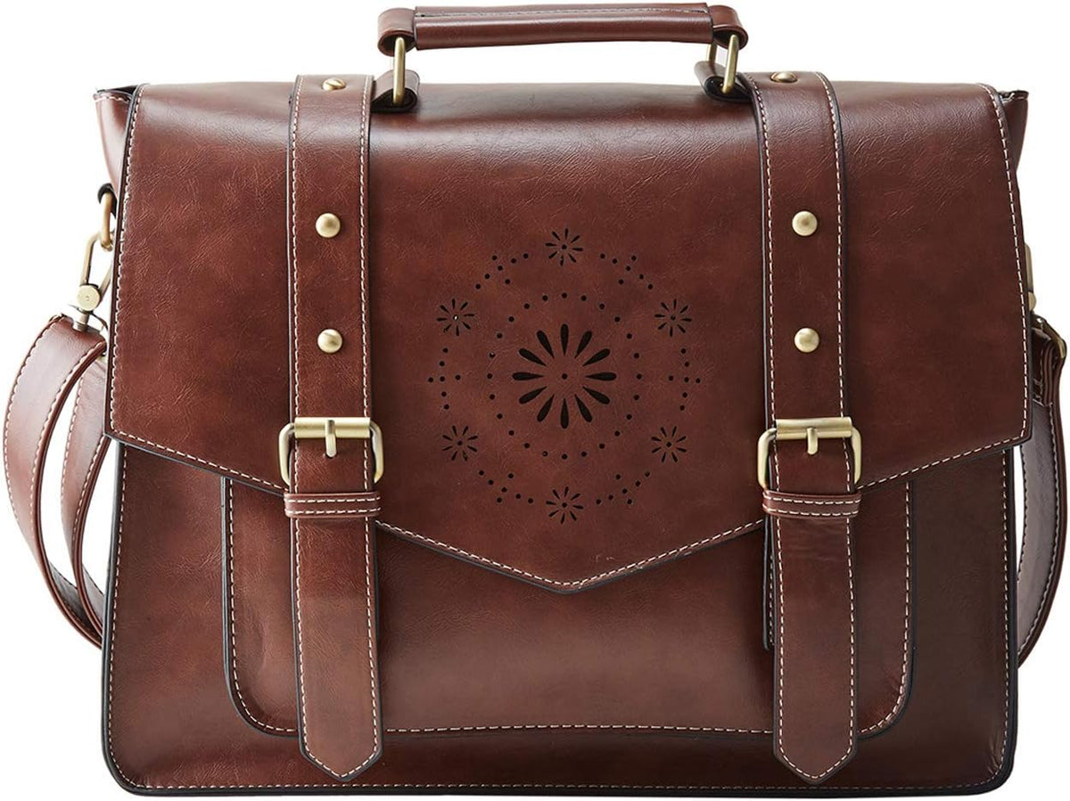 Tan PU Leather Laptop Messenger Bag A350149