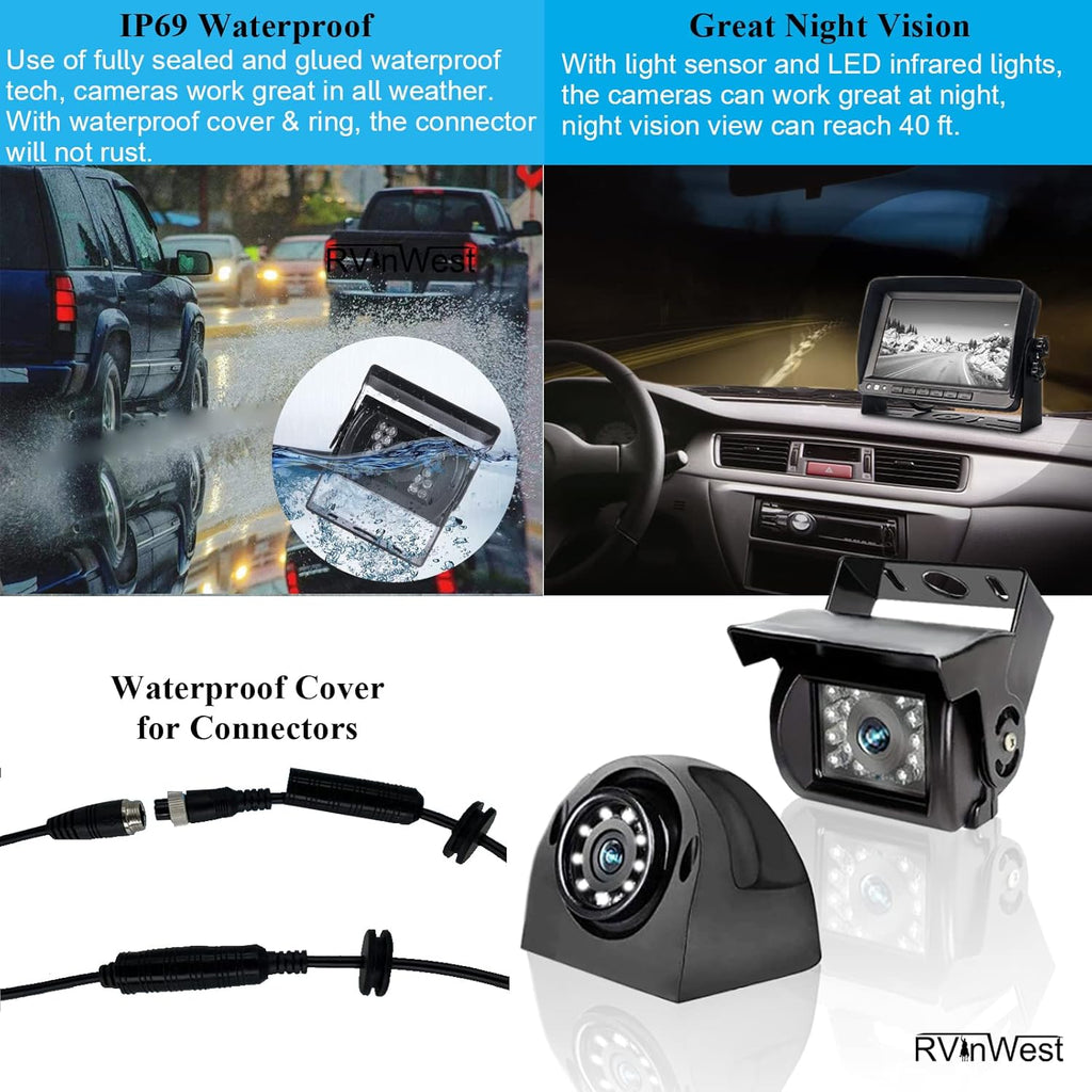 9'' 1080P 4 Split Screen HD DVR Monitor with IP69 Waterproof Night Vision Camera S884360