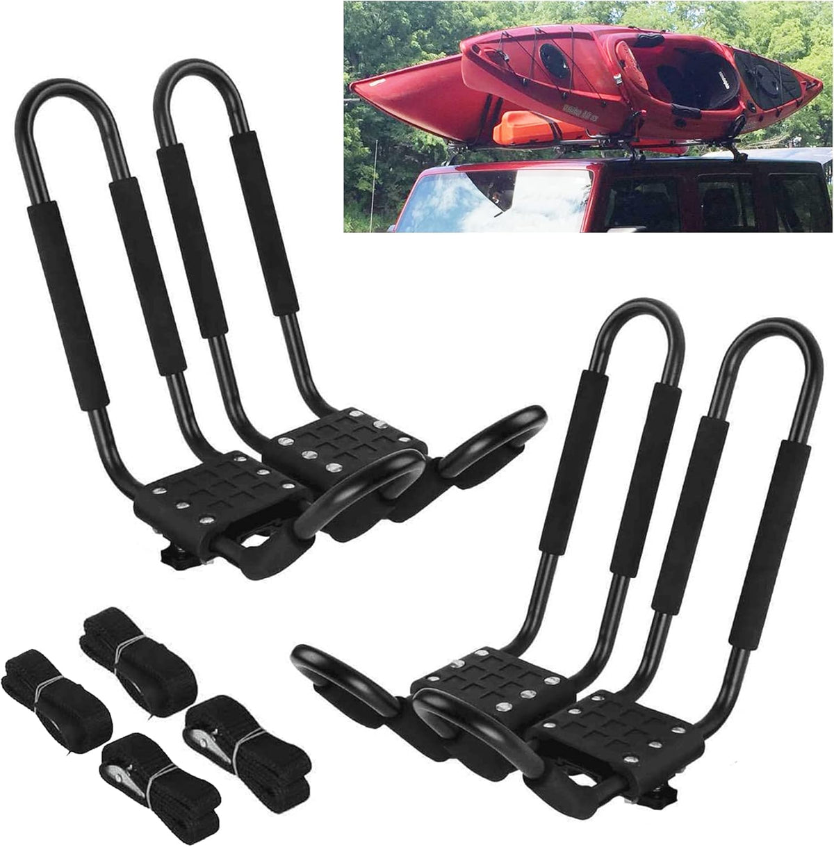 Kayak Roof Rack J-Bar Carrier Holder, Set of 4 Pack of 2 J517