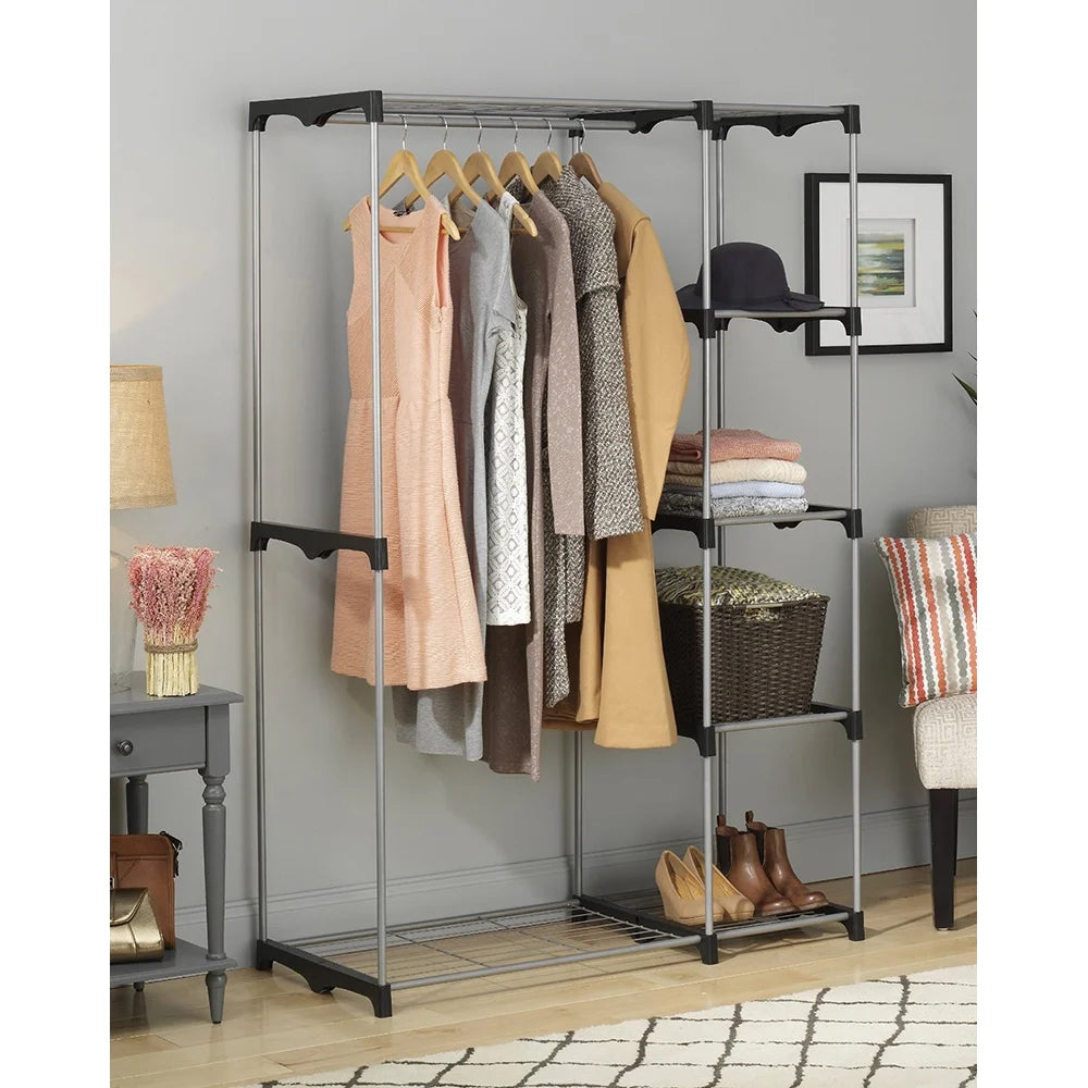 Silver and Black Double Rod Closet System Y458