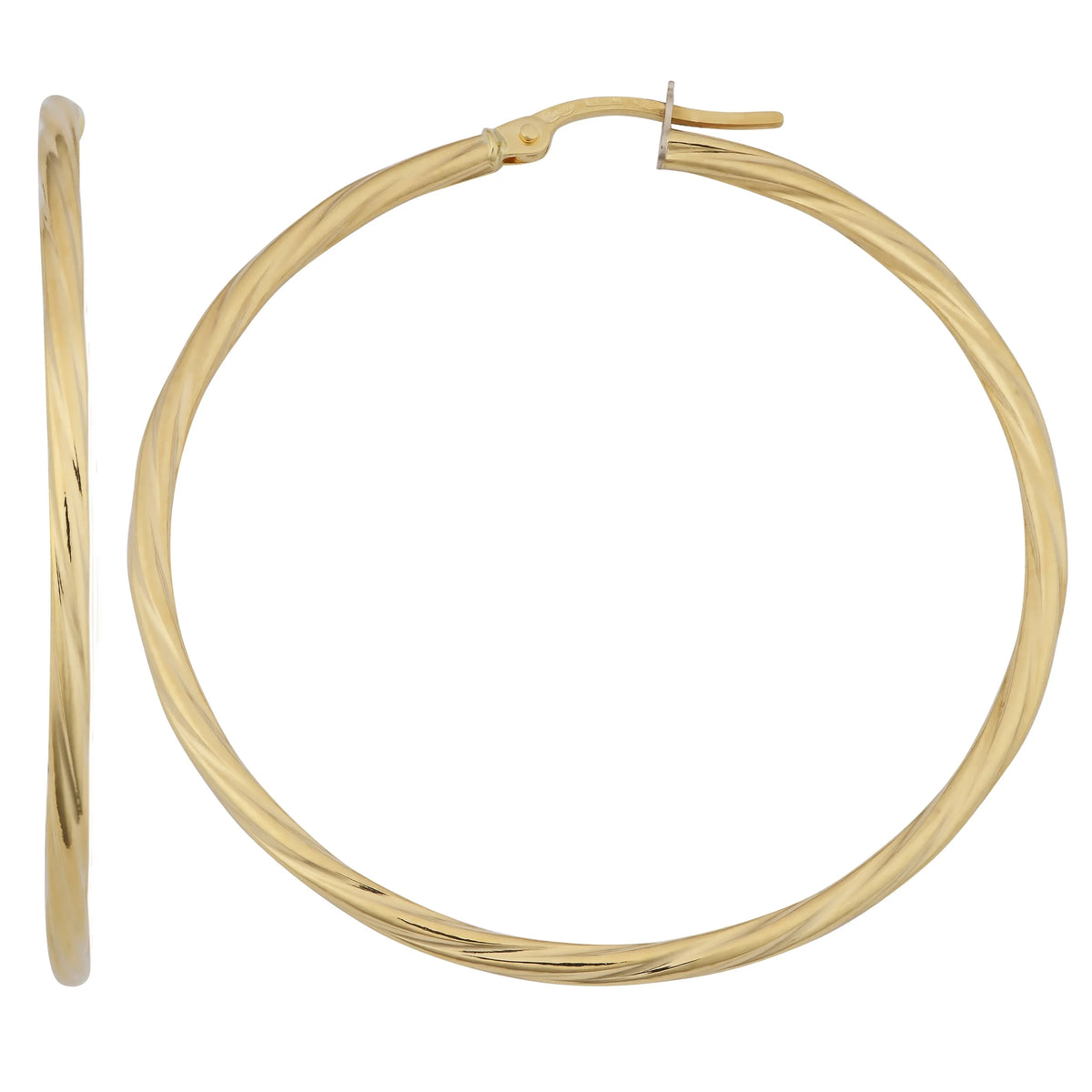 18k Yellow Gold Twisted Hoop Earrings, 1.7" V655