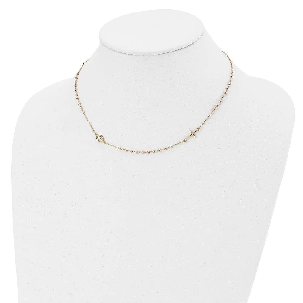 14k Tri-Color Gold Beaded Rosary Necklace 18inch Y67569