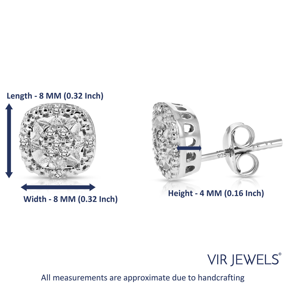 1/10 CTTW Diamond Earrings in .925 Sterling Silver Cushion Shape O61520