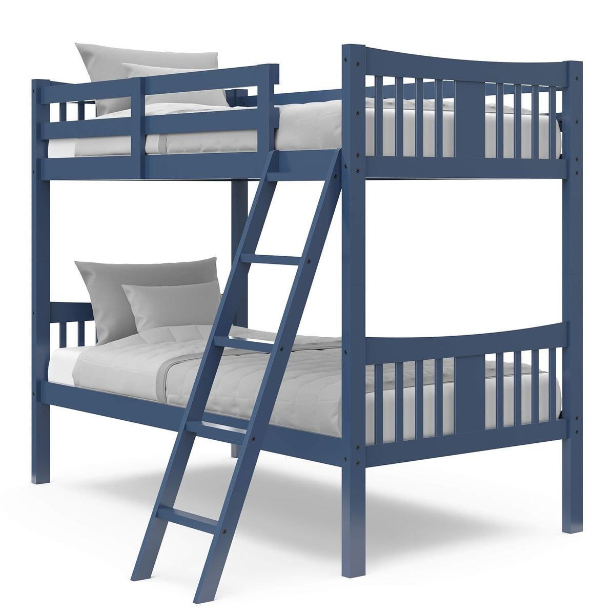 White Twin Solid Hardwood Bunk Bed with Ladder and Safety Rail D249081