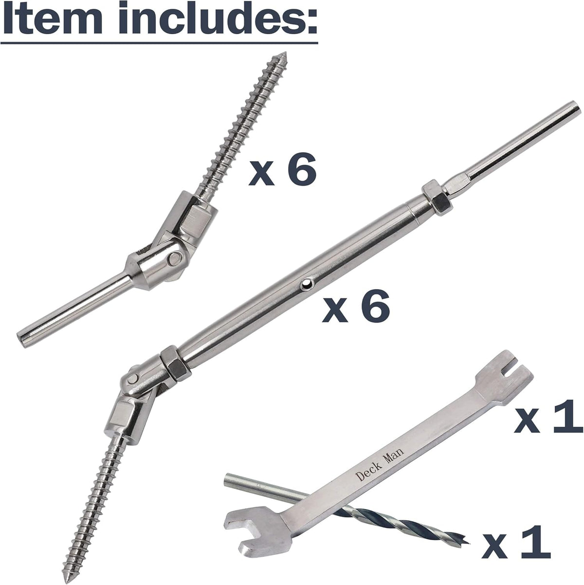 1/8 inch T316 Stainless Steel Cable Railing Kit for Wood Posts (6 Pairs) Pack of 2 A45496