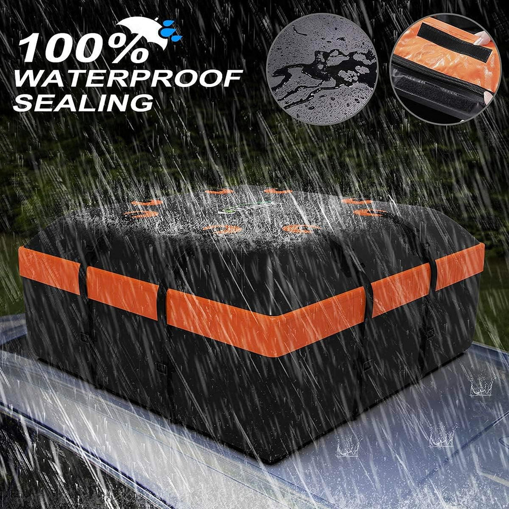 Car Rooftop Cargo Carrier Bag 15 Cubic Feet Waterproof Heavy Duty 800D PVC Soft-Shell Roof Carrier with Storage Bag and Protective Mat L470169