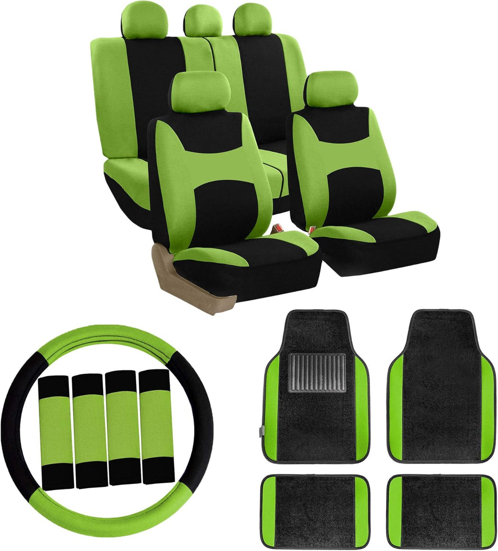 Orange Car Seat Covers Full Set with Carpet Floor Mats Steering Wheel Cover and Seat Belt Pads L354820