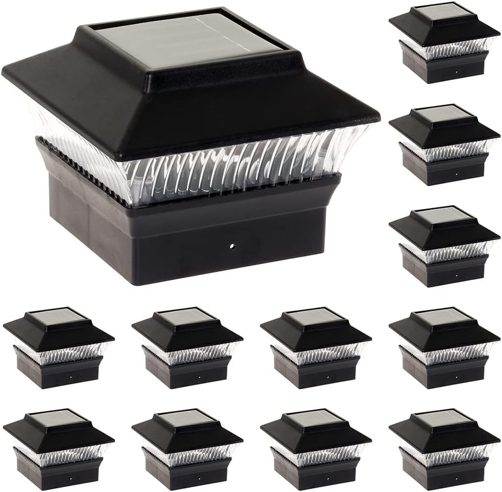 12 Pack Black Solar Powered LED Post Cap Light D381