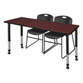 Mahogany Height Adjustable Mobile Classroom Table with 2 Stack Chairs I898