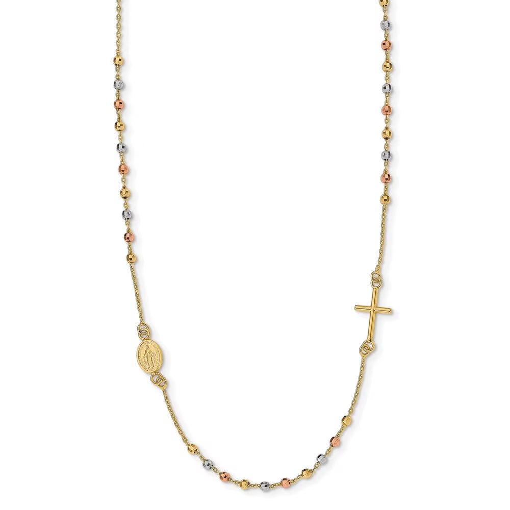 14k Tri-Color Gold Beaded Rosary Necklace 18inch Y67569