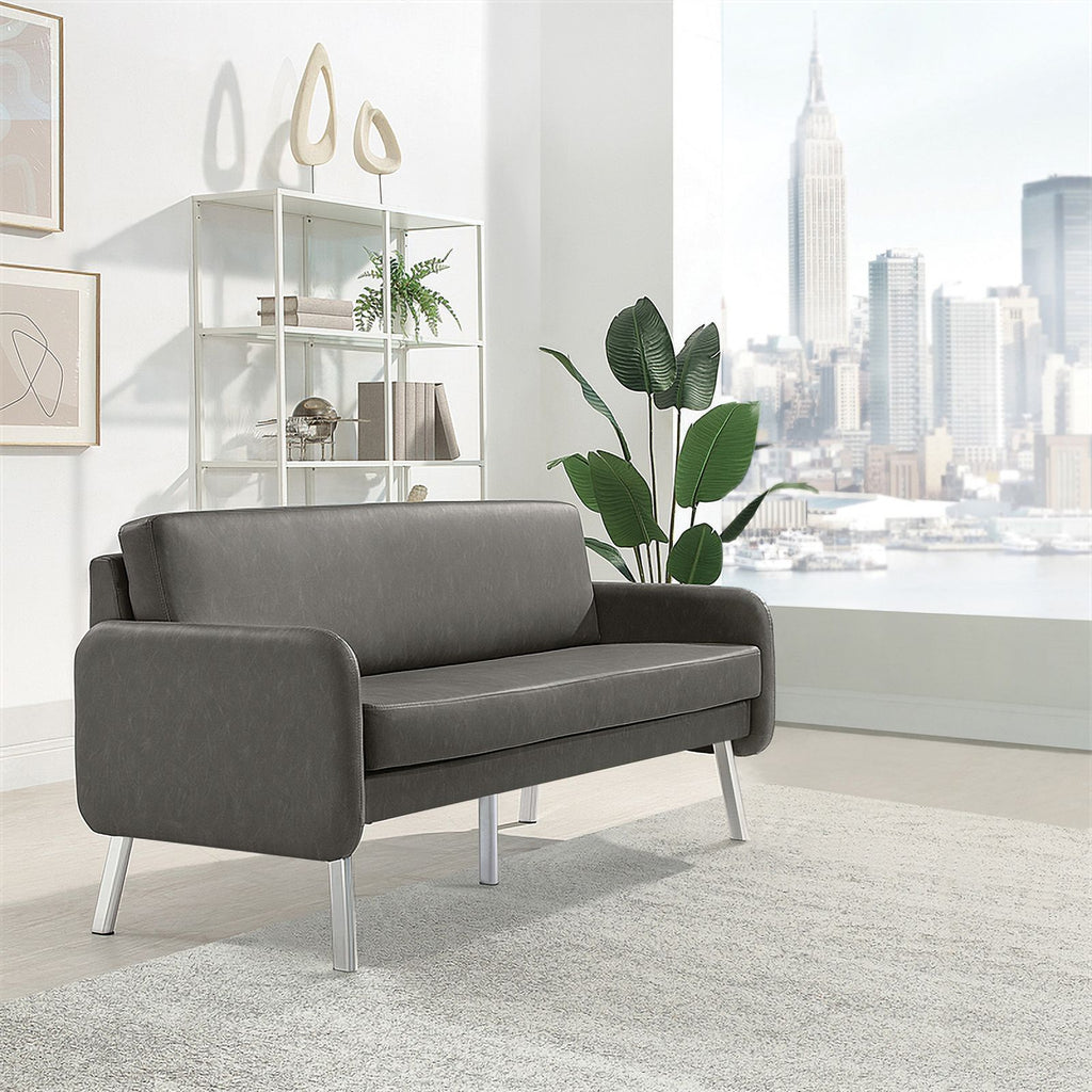 Smoke Faux Leather Lounge Sofa with Chrome Legs X850