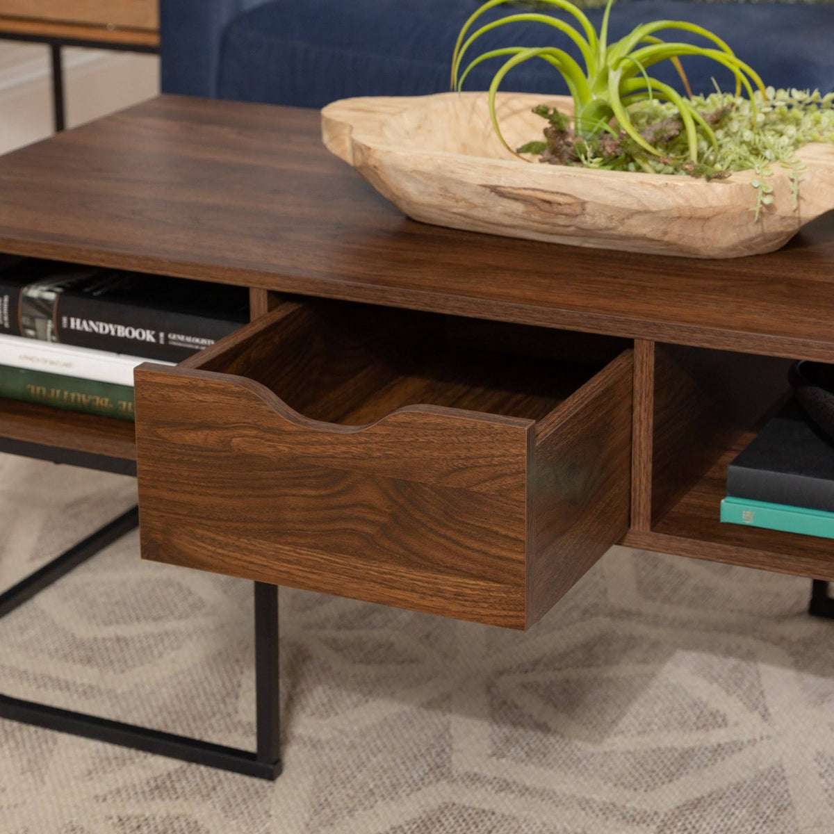1-Drawer Curved Coffee Table Dark Walnut P89699