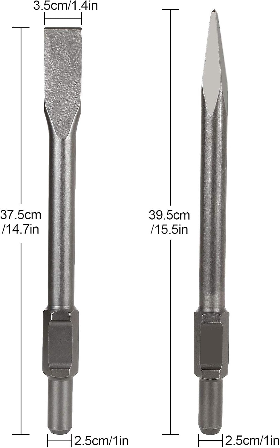 12 inch Demolition Hammer Drill Flat Tip and Bull Point Chisels, Pack of 2 I70130
