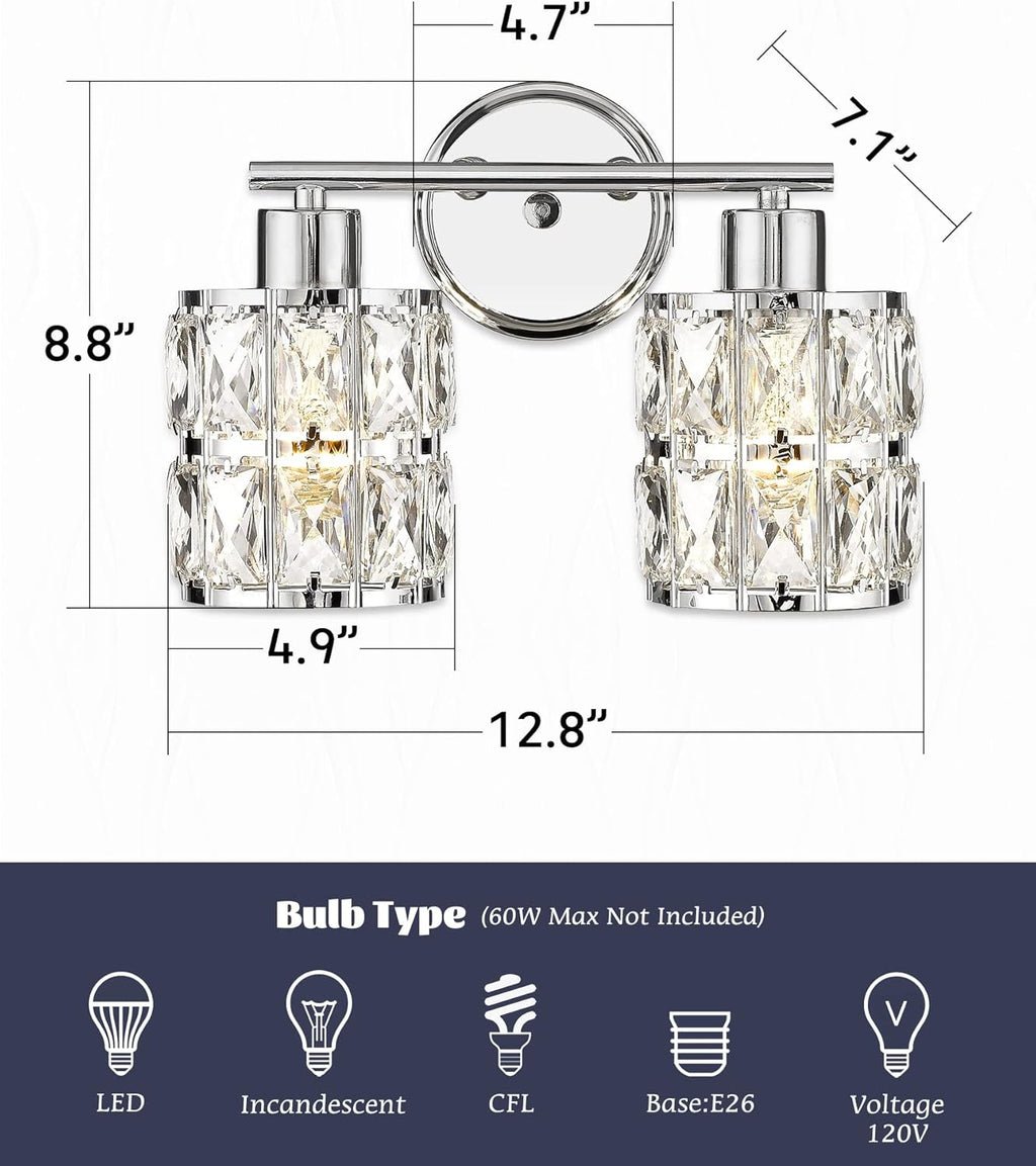 Chrome Finish 2-Light Crystal Vanity Light Fixture X191855