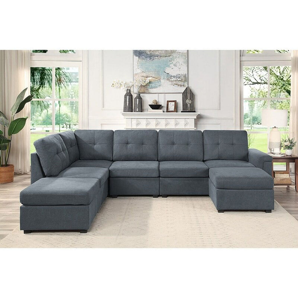 Gray Woven Fabric 7-Seater Sectional Sofa with Ottomans X37343