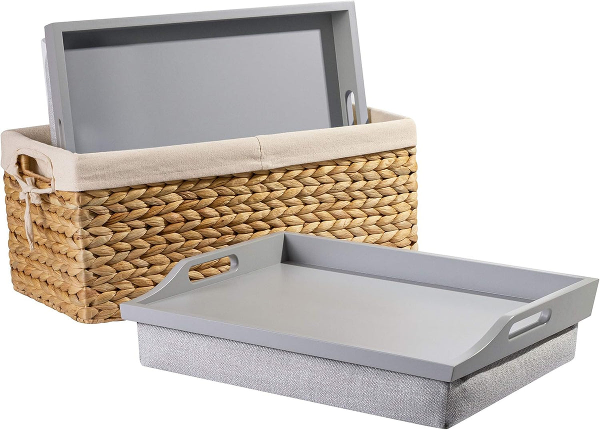 Wood Lap Trays with Basket Set J5562