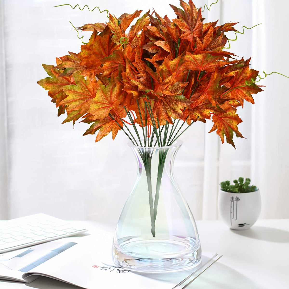 Yellow Maple Leaves Artificial Flowers Stems O171