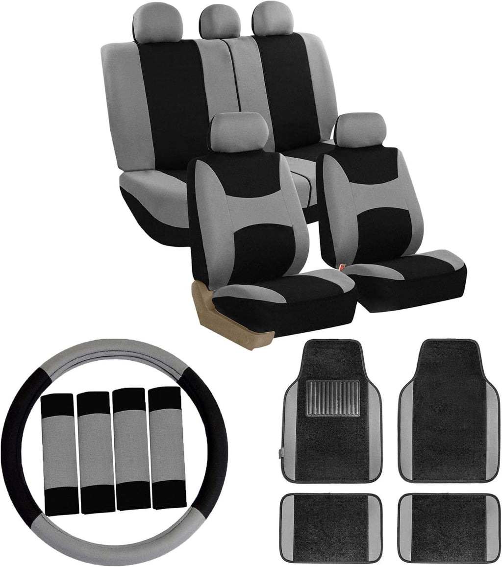 Orange Car Seat Covers Full Set with Carpet Floor Mats Steering Wheel Cover and Seat Belt Pads L354820