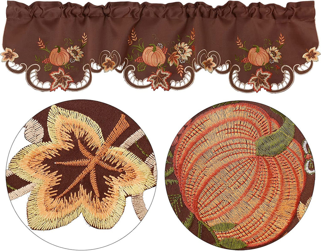 Embroidered Fall Autumn Curtain Valance W 57 × L 14 Inches (Brown) R6144