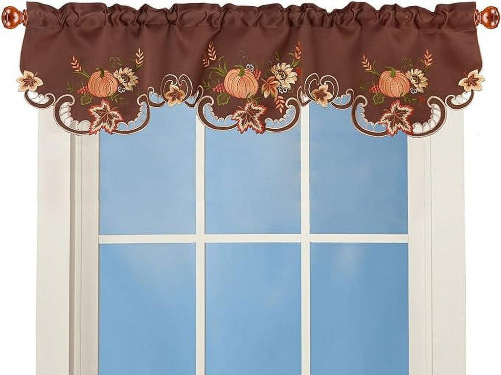 Embroidered Fall Autumn Curtain Valance W 57 × L 14 Inches (Brown) R6144
