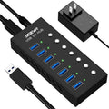 Aluminum USB 3.0 Data Hub Splitter 7 Ports with Power Adapter, Pack of 2 I864