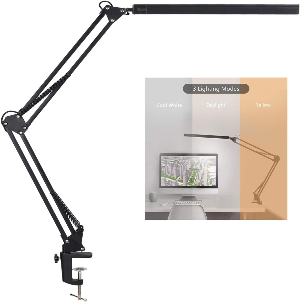 LED Architect Desk Lamp with Clamp, 3 Color Modes, 10-Level Dimmer R9515