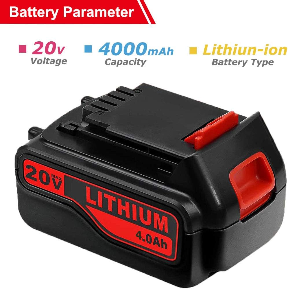 2 Pack 4.0Ah 20V Replacement Lithium Battery for Black and Decker Power Tools V830013