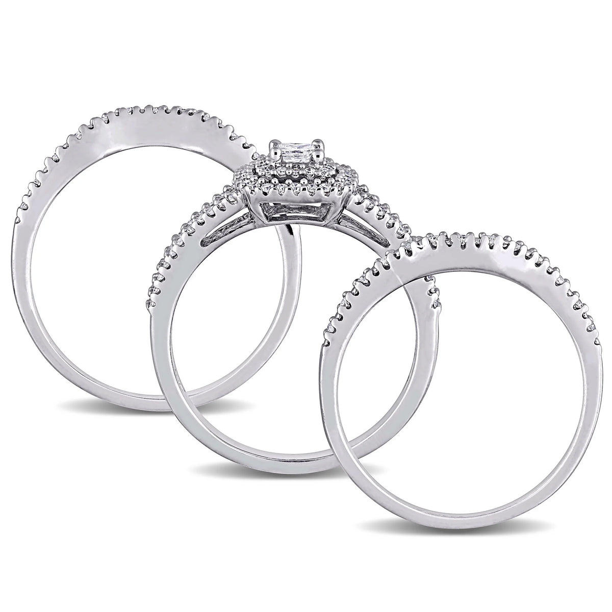 1/2 Carat Diamond Cluster Halo Bridal Set in Sterling Silver D3468