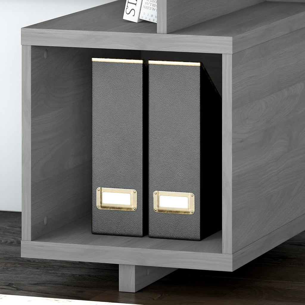Modern Gray Writing Desk with Etagere Bookcase D95772