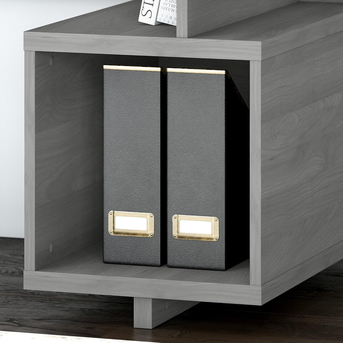 Modern Gray Writing Desk with Etagere Bookcase D95772