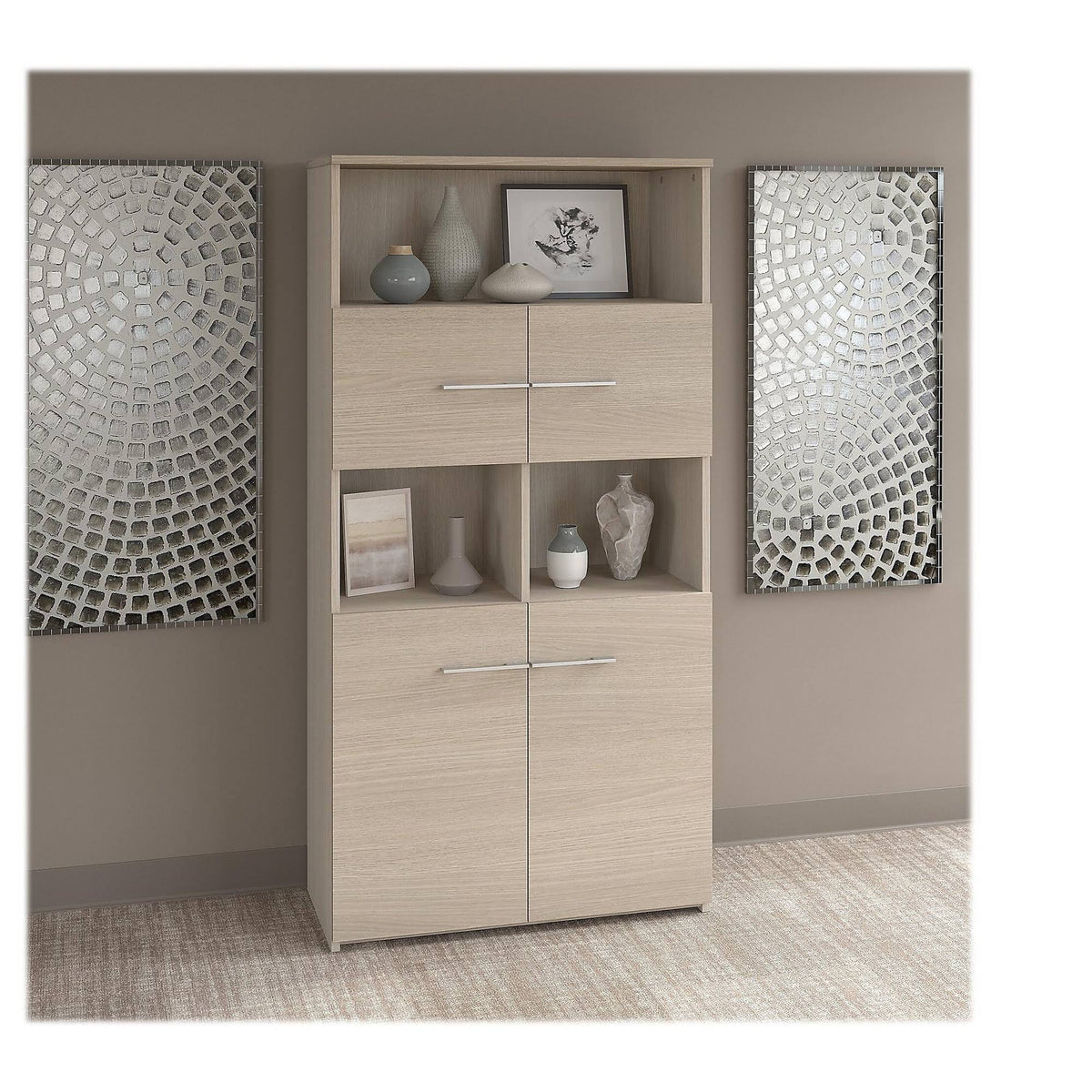 5 Shelf Bookcase with Doors, Sand Oak L2371