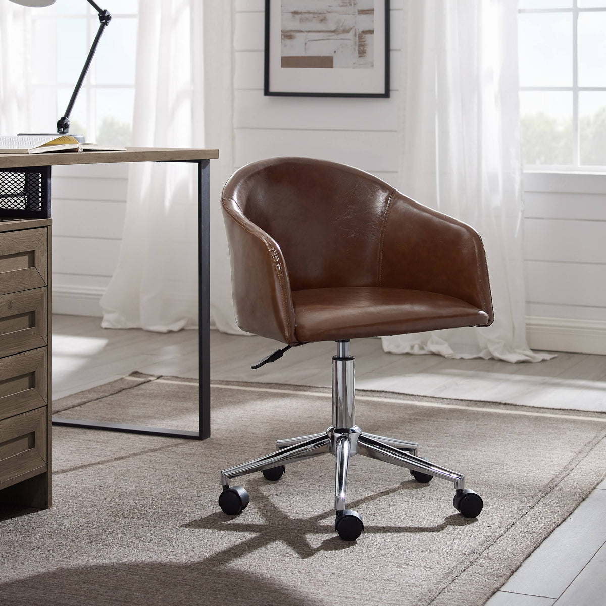 Gray Round Back Swivel Desk Chair with Caster H701
