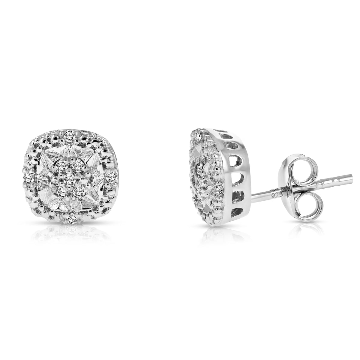 1/10 CTTW Diamond Earrings in .925 Sterling Silver Cushion Shape O61520