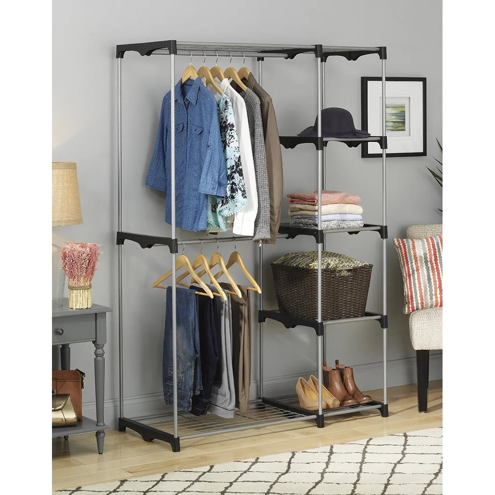 Silver and Black Double Rod Closet System Y458