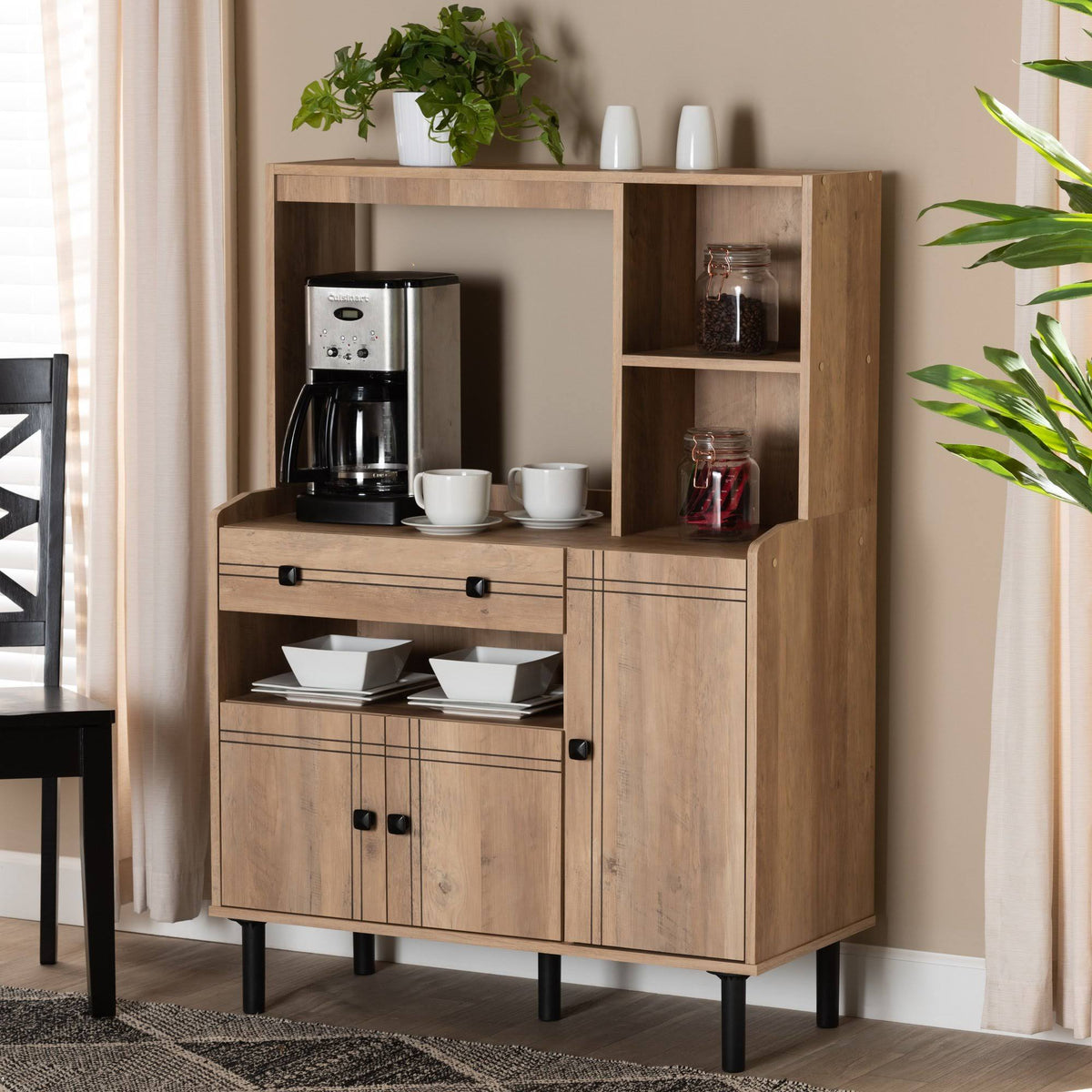 3-Door Wood Kitchen Storage Cabinet Oak Brown B958477