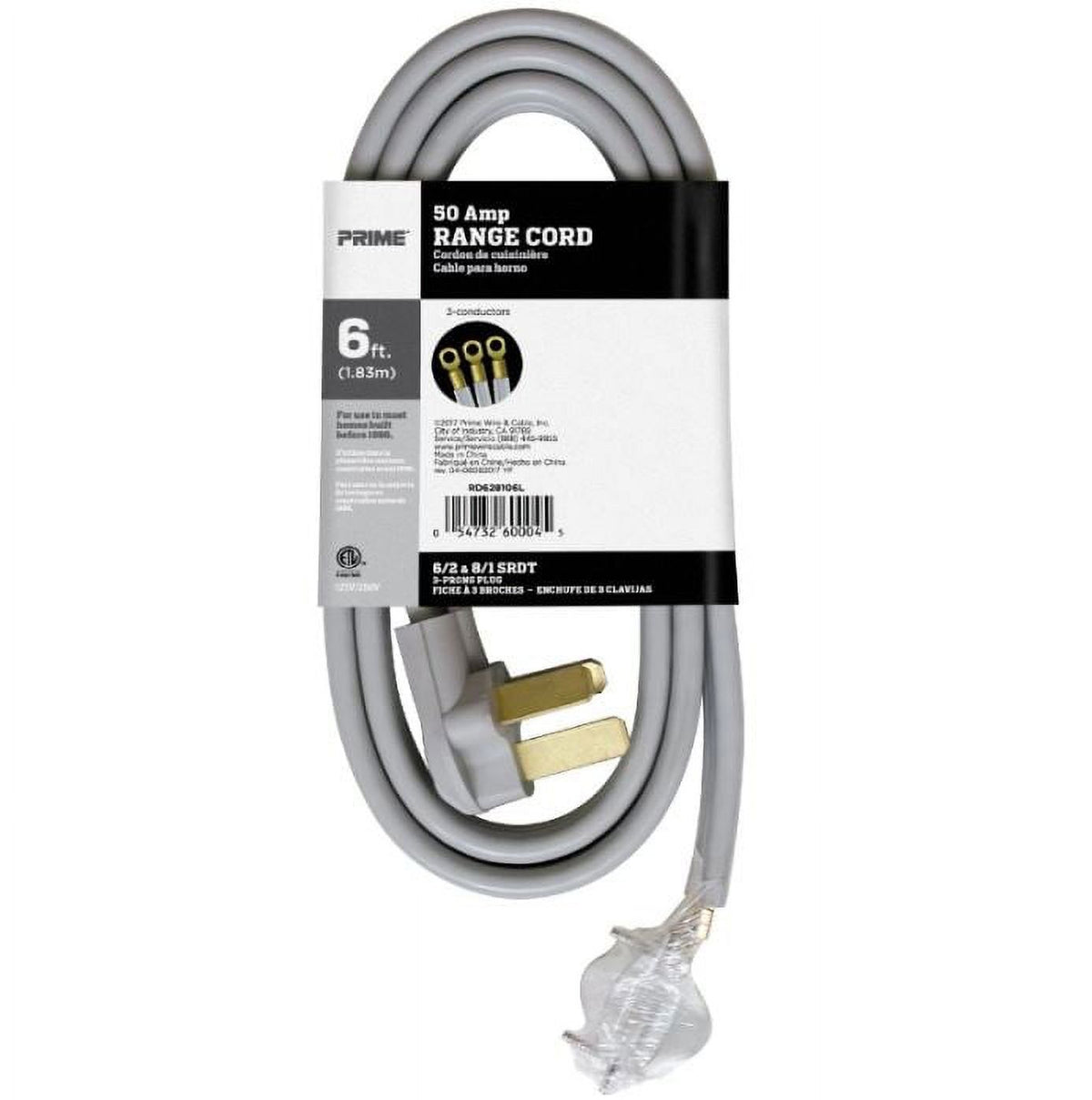 6 Feet 50 Amp 3-Wire Range Cord (2 Pack) Z748595
