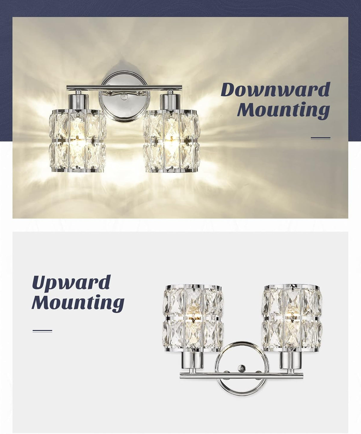 Chrome Finish 2-Light Crystal Vanity Light Fixture X191855