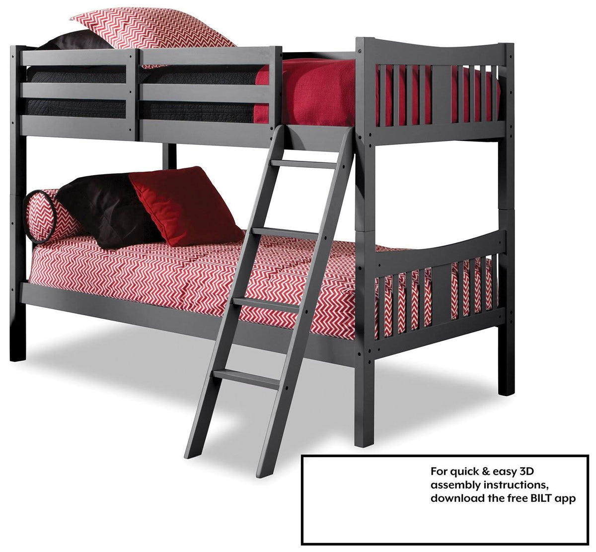 Gray Solid Hardwood Twin Over Twin Bunk Bed L3820