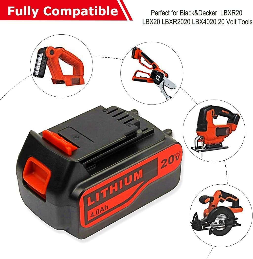 2 Pack 4.0Ah 20V Replacement Lithium Battery for Black and Decker Power Tools V830013