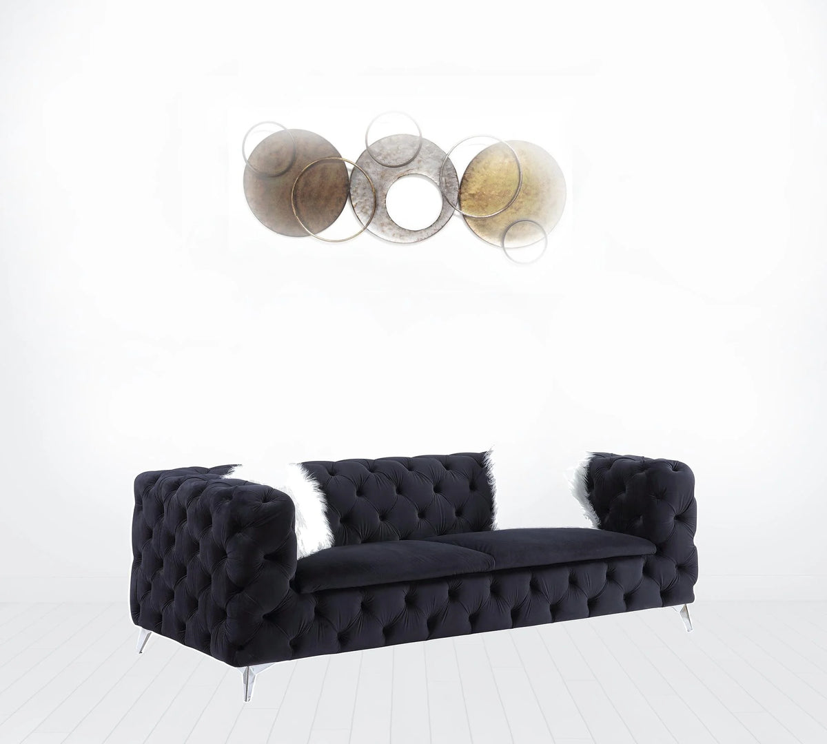 Black Velvet Sofa with Two Toss Pillows M957174