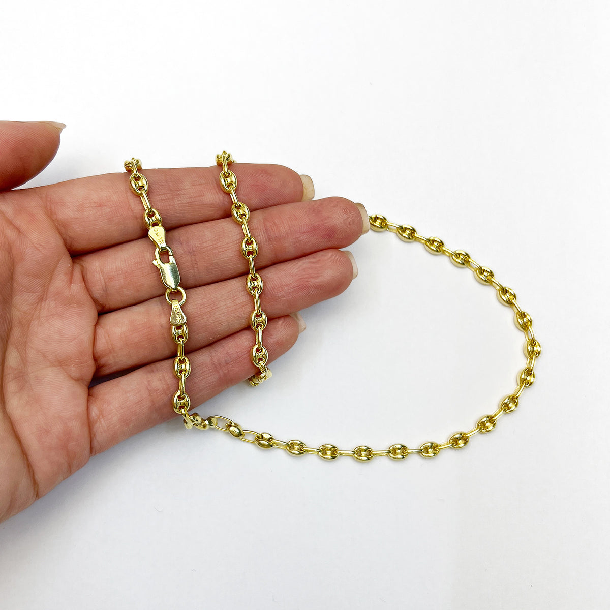 18K Yellow Gold Over Silver 4.5mm Puffed Anchor Mariner Chain Necklace 16"-24" H219462