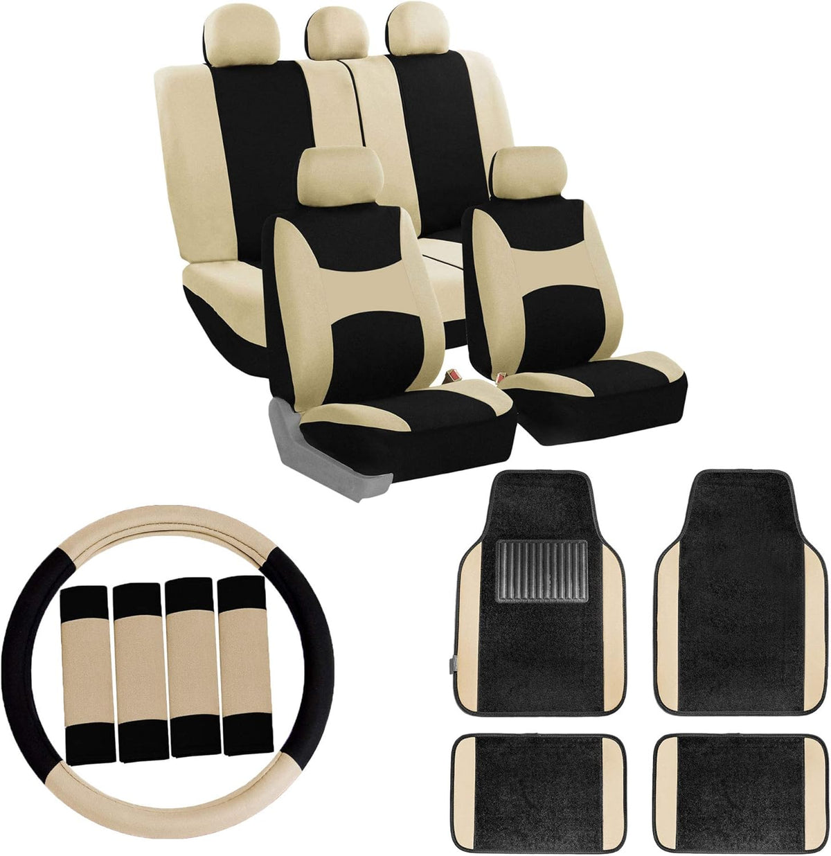 Orange Car Seat Covers Full Set with Carpet Floor Mats Steering Wheel Cover and Seat Belt Pads L354820