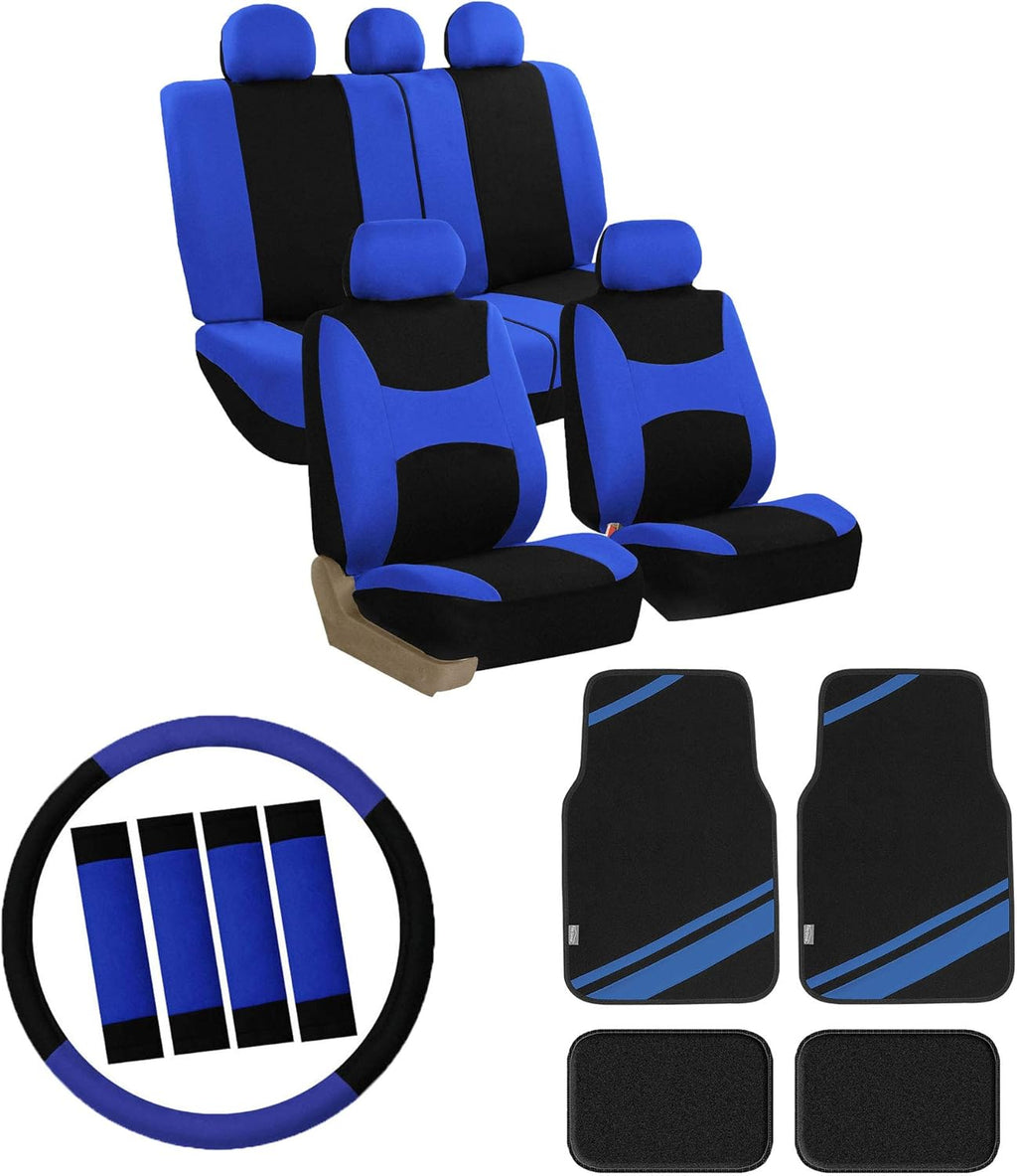 Orange Car Seat Covers Full Set with Carpet Floor Mats Steering Wheel Cover and Seat Belt Pads L354820
